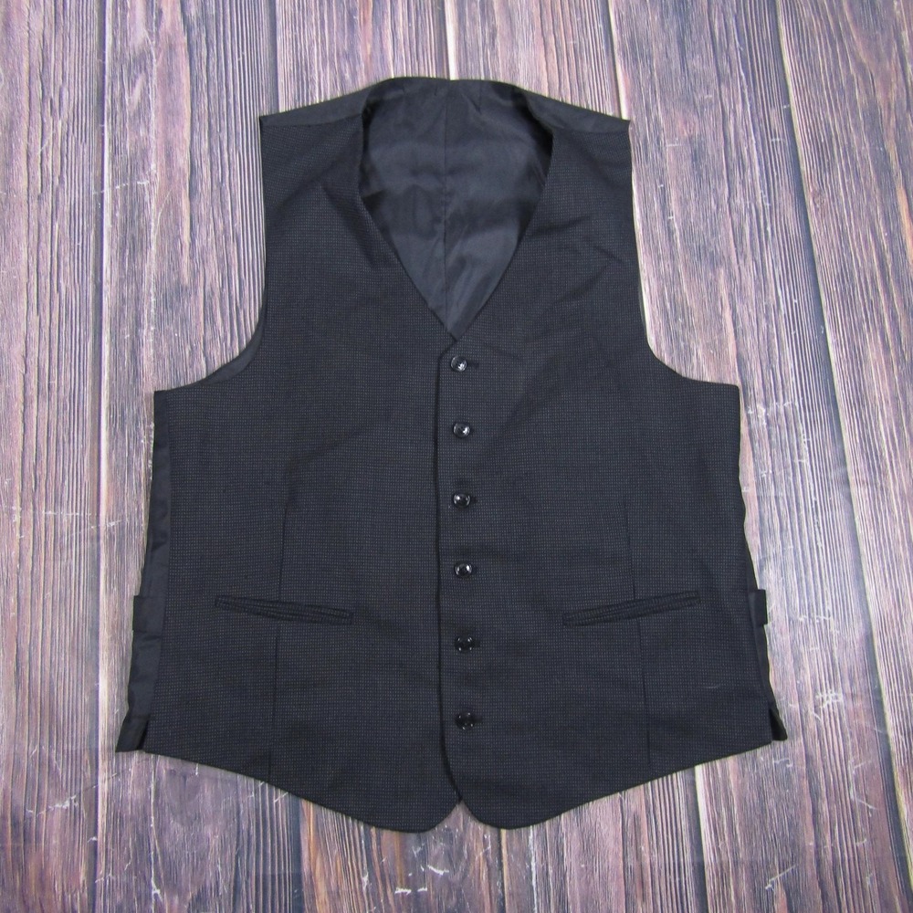 Suit Vest Mens Large Black Check 3 Piece Belted Formal Waistcoat Business Vest